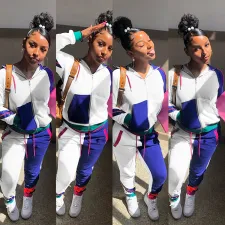 Fashion Casual Sports Color Block Spliced Long Sleeve Two Piece Set GLF-8068