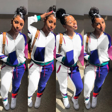 Fashion Casual Sports Color Block Spliced Long Sleeve Two Piece Set GLF-8068