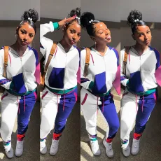 Fashion Casual Sports Color Block Spliced Long Sleeve Two Piece Set GLF-8068