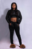 Casual Hooded Zipper Two Piece Pants Set SFY-177