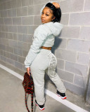 Solid Hoodies Lace Up Sweatpants Two Piece Sets YS-8711