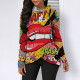 Fashion Lip Print Irregular Hood Zipper Top GLF-8058