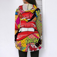 Fashion Lip Print Irregular Hood Zipper Top GLF-8058