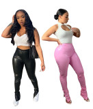 PU Leather Elastic Split Skinny Pants HMS-5385