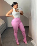 PU Leather Elastic Split Skinny Pants HMS-5385