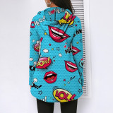 Fashion Lip Print Irregular Hood Zipper Top GLF-8059