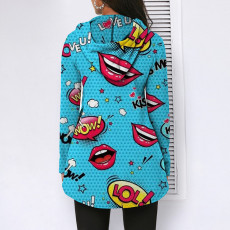 Fashion Lip Print Irregular Hood Zipper Top GLF-8059