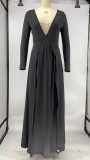 Sexy V Neck High Split Long Sleeve Maxi Dress XMY-9265