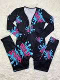 Casual Sports Pattern Print Long Sleeve Jumpsut SHD-9446