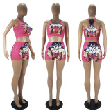 Sexy Pattern Print Tank Top Yoga Shorts Set SHD-9332