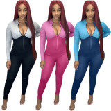 Sexy Skinny Ribbed Zipper Sports Jumpsuit XYF-9059