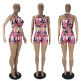 Sexy Pattern Print Tank Top Yoga Shorts Set SHD-9332