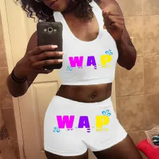 Sexy Pattern Print Tank Top Yoga Shorts Set SHD-9332