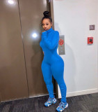 Solid Rib Zipper Long Sleeve Stacked Jumpsuits WSM-5200
