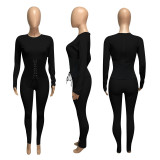 Sexy Long Sleeve Lace Up Skinny Jumpsuit LNIK-183