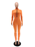Solid Rib Zipper Long Sleeve Stacked Jumpsuits WSM-5200