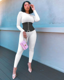 Sexy Long Sleeve Lace Up Skinny Jumpsuit LNIK-183