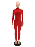 Solid Rib Zipper Long Sleeve Stacked Jumpsuits WSM-5200