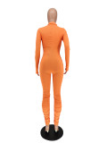 Solid Rib Zipper Long Sleeve Stacked Jumpsuits WSM-5200