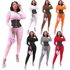 Sexy Long Sleeve Lace Up Skinny Jumpsuit LNIK-183