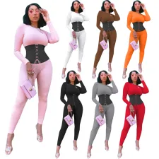 Sexy Long Sleeve Lace Up Skinny Jumpsuit LNIK-183