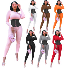 Sexy Long Sleeve Lace Up Skinny Jumpsuit LNIK-183
