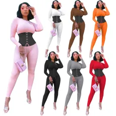 Sexy Long Sleeve Lace Up Skinny Jumpsuit LNIK-183