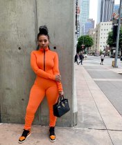 Solid Rib Zipper Long Sleeve Stacked Jumpsuits WSM-5200