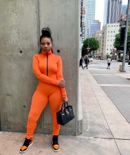 Solid Rib Zipper Long Sleeve Stacked Jumpsuits WSM-5200