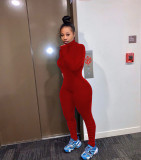 Solid Rib Zipper Long Sleeve Stacked Jumpsuits WSM-5200