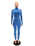 Solid Rib Zipper Long Sleeve Stacked Jumpsuits WSM-5200