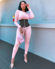 Sexy Long Sleeve Lace Up Skinny Jumpsuit LNIK-183