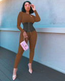 Sexy Long Sleeve Lace Up Skinny Jumpsuit LNIK-183
