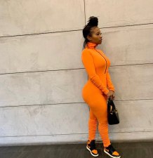 Solid Rib Zipper Long Sleeve Stacked Jumpsuits WSM-5200