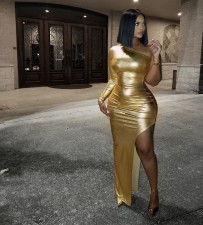 Sexy One Shoulder High Split Long Club Dress MK-3023