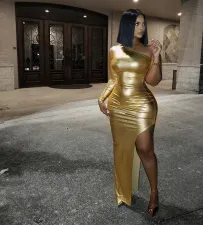 Sexy One Shoulder High Split Long Club Dress MK-3023