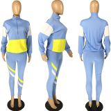 Casual Patchwork Tracksuit Two Piece Sets LM-8189
