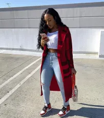 Plaid Print Lapel Full Sleeve Long Coat NM-8326