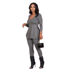 Solid Long Sleeve Casual Two Piece Pants Set MK-3021