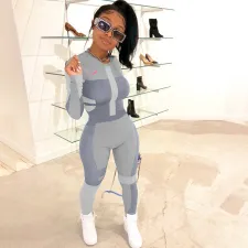 Casual Printed Long Sleeve Tight Jumpsuits MDF-5172