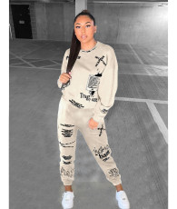 Casual Printed Sweatshirt Sweatpants 2 Piece Suits NM-8325