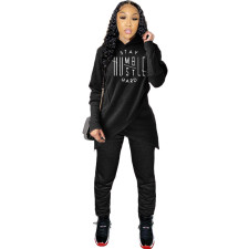 Letter Irregular Hoodies Two Piece Pants Set MDF-5173