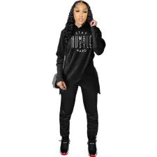 Letter Irregular Hoodies Two Piece Pants Set MDF-5173