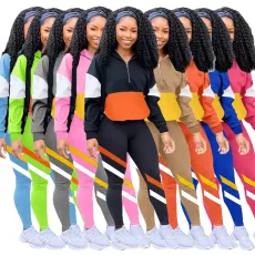 Casual Patchwork Tracksuit Two Piece Sets LM-8189