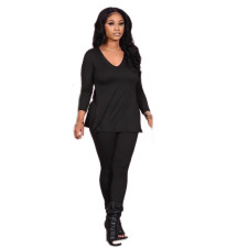 Solid Long Sleeve Casual Two Piece Pants Set MK-3021