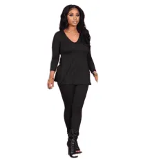 Solid Long Sleeve Casual Two Piece Pants Set MK-3021
