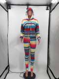Casual Striped Hooded Two Piece Pants Set HM-6351