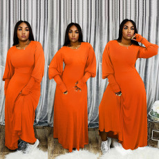 Plus Size 4XL Solid Long Sleeve O Neck Maxi Dress BDF-8002