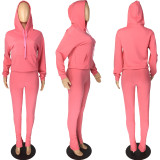 Solid Hoodies Split Pants Two Piece Suits LM-8198