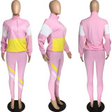 Casual Patchwork Tracksuit Two Piece Sets LM-8189